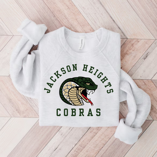 Jackson Heights Cobras Arched Logo Top in white sweatshirt