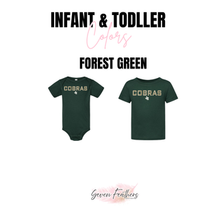 Jackson Heights Cobras Block Letter Top infant and toddler tee and onesie in forest green