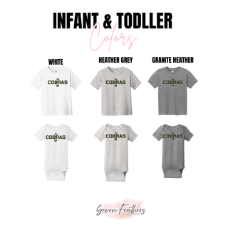 Jackson Heights Cobras Block Top available in infant and toddler White, Heather Grey, and Granite Heather colors