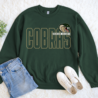 Jackson Heights Cobras Bold Outline Mascot Top - Forest Green crewneck sweatshirt flat lay