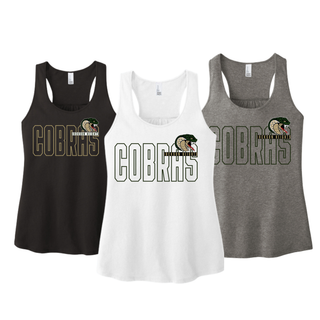 Jackson Heights Cobras Bold Outline Mascot Women's Racerback Tanks in Black, White, and Grey Frost