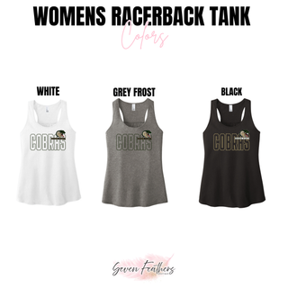 Jackson Heights Cobras Bold Outline Mascot Women's Racerback Tank color options in White, Grey Frost, and Black