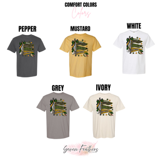 Jackson Heights Cobras Bow Pennant Top Comfort Colors color options: Pepper, Mustard, White, Grey, and Ivory