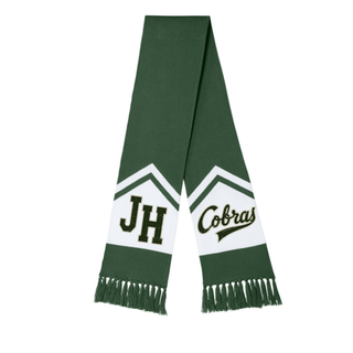 Jackson Heights Cobras Chevron Scarf in Green and White with JH and Cobras script tails