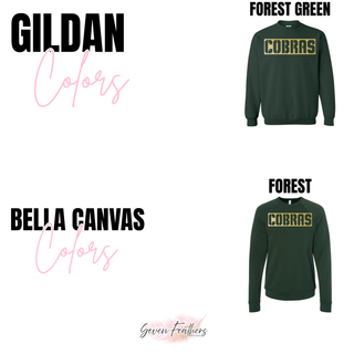 Jackson Heights Cobras Classic Sideline Graphic Top Bella Canvas forest crewneck option