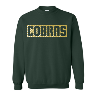 Jackson Heights Cobras Classic Sideline Graphic Top on a forest green crewneck sweatshirt