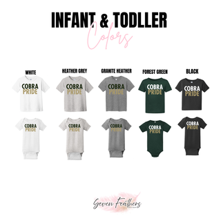 Jackson Heights Cobras Cobra Pride Gildan sweatshirt color options: white, ash grey, graphite heather, forest green, sand, sport grey, and black