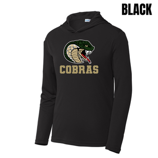 Jackson Heights Cobras Coiled Mascot PosiCharge Competitor Hoodie in black with coiled cobra mascot graphic and COBRAS lettering