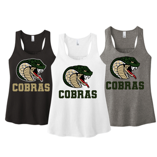 Jackson Heights Cobras Coiled Mascot Women's Racerback Tank in Black, White, and Grey Frost
