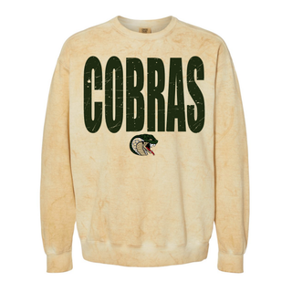 Jackson Heights Cobras Color Blast Top in Citrine tie-dye with distressed COBRAS wordmark and cobra head graphic