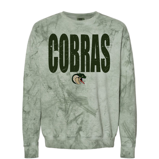 Jackson Heights Cobras Color Blast Top in Fern tie-dye with distressed COBRAS wordmark and cobra head graphic
