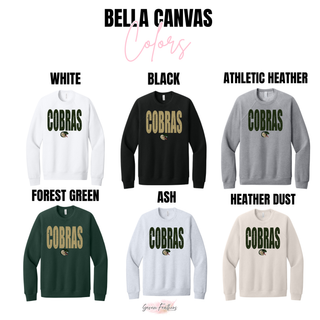 Jackson Heights Cobras distressed mascot Bella Canvas color options