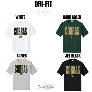 Jackson Heights Cobras distressed mascot Dri-Fit performance top color options