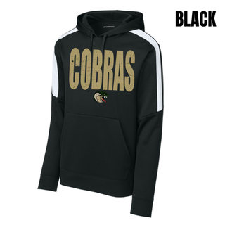 Jackson Heights Cobras Distressed Mascot Fan Favorite Hoodie in black with distressed Cobras graphic and cobra mascot logo