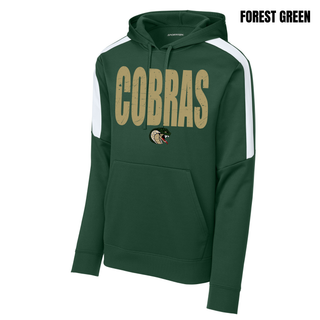Jackson Heights Cobras Distressed Mascot Fan Favorite Hoodie in forest green with distressed Cobras graphic and cobra mascot logo
