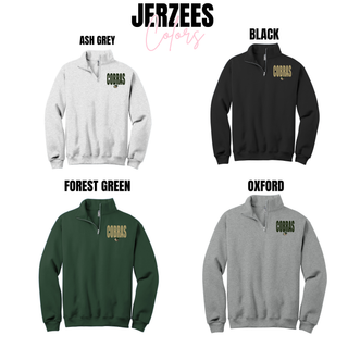 Jackson Heights Cobras Distressed Mascot NuBlend Fleece Quarter-Zip color options: ash grey, black, forest green, and oxford