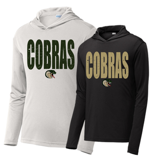 Jackson Heights Cobras Distressed Mascot PosiCharge Competitor Hoodie in White and Black with distressed Cobras graphic and cobra mascot logo