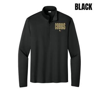 Jackson Heights Cobras Distressed Mascot PosiCharge Competitor Quarter-Zip in black with distressed Cobras graphic and cobra mascot logo
