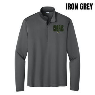 Jackson Heights Cobras Distressed Mascot PosiCharge Competitor Quarter-Zip in iron grey with distressed Cobras graphic and cobra mascot logo