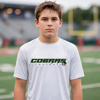 Youth model wearing a Jackson Heights Cobras Football Logo Top