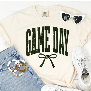 Jackson Heights Cobras Game Day Bow Top in ivory, distressed Game Day graphic with bow and cobra mascot