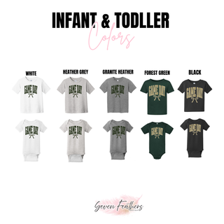 Jackson Heights Cobras Game Day Bow Top infant and toddler color options: white, heather grey, granite heather, forest green, and black