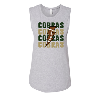 Jackson Heights Cobras Lightning Stack football women's scoop muscle tank in Athletic Heather
