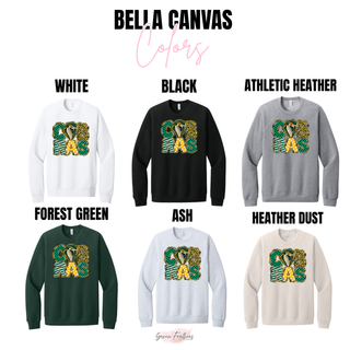 Jackson Heights Cobras Print Block Top Bella Canvas color options: White, Black, Athletic Heather, Forest Green, Ash, and Heather Dust