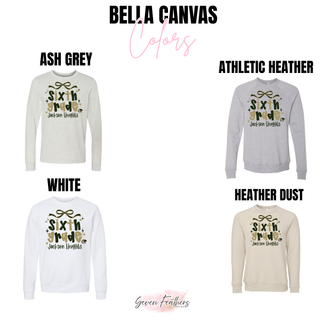 Jackson Heights Cobras Sixth Grade Bow Top in Bella Canvas Ash Grey, Athletic Heather, White, and Heather Dust color options