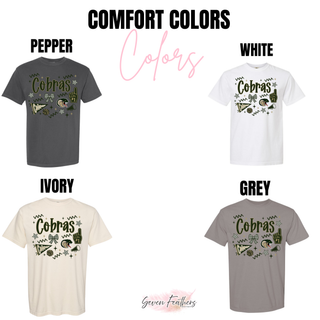 Jackson Heights Cobras Spirit Squad top Comfort Colors options: pepper, white, ivory, grey