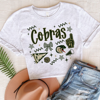 Jackson Heights Cobras Spirit Squad top in heather grey, flat lay with hat and jeans
