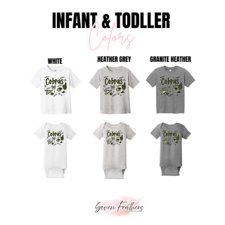 Jackson Heights Cobras Spirit Squad top infant and toddler color options: white, heather grey, granite heather