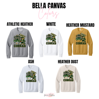Jackson Heights Cobras Stadium Mascot Top Bella Canvas color options in athletic heather, white, heather mustard, ash, and heather dust