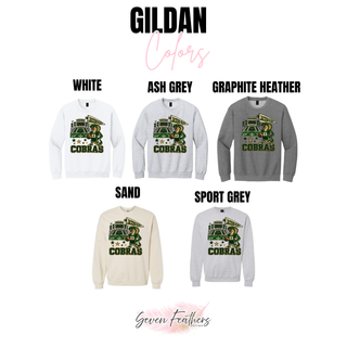 Jackson Heights Cobras Stadium Mascot Top Gildan color options in white, ash grey, graphite heather, sand, and sport grey