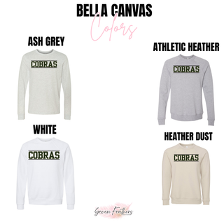 Jackson Heights Cobras Varsity Block Top Bella Canvas color options: Ash Grey, Athletic Heather, White, and Heather Dust