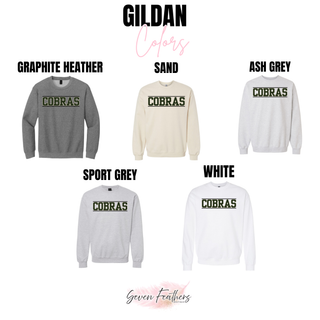 Jackson Heights Cobras Varsity Block Top Gildan color options: Graphite Heather, Sand, Ash Grey, Sport Grey, and White