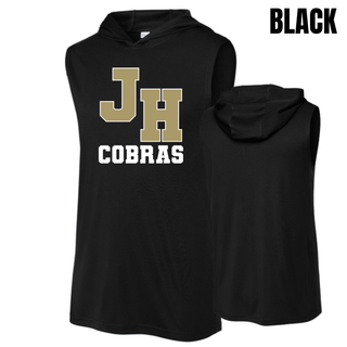 Jackson Heights Cobras Varsity Monogram Competitor Sleeveless Hoodie in Black with JH monogram and Cobras text