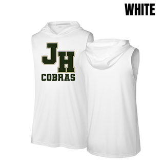 Jackson Heights Cobras Varsity Monogram Competitor Sleeveless Hoodie in White with JH monogram and Cobras text
