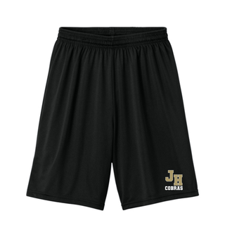 Jackson Heights Cobras Varsity Monogram Cooling Performance Shorts in Black with JH monogram and Cobras text on the leg