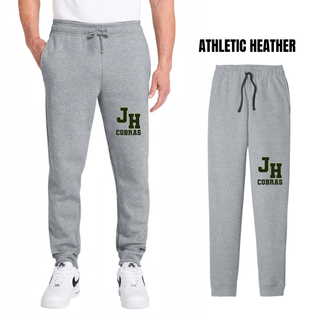 Jackson Heights Cobras Varsity Monogram Core Fleece Joggers in Athletic Heather Grey with JH monogram and Cobras text on the leg