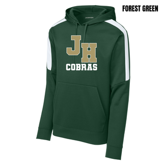 Jackson Heights Cobras Varsity Monogram Fan Favorite Hoodie in Forest Green with JH monogram and Cobras text