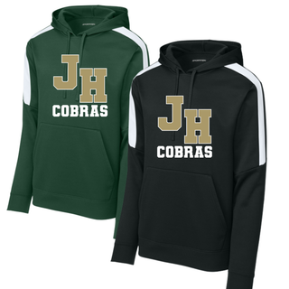 Jackson Heights Cobras Varsity Monogram Fan Favorite Hoodie in Forest Green and Black with JH monogram and Cobras text