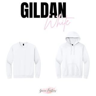 Gildan White crewneck and hoodie color option