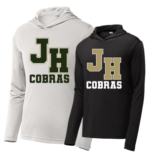 Jackson Heights Cobras Varsity Monogram PosiCharge Competitor Hoodie in White and Black with JH monogram and Cobras text
