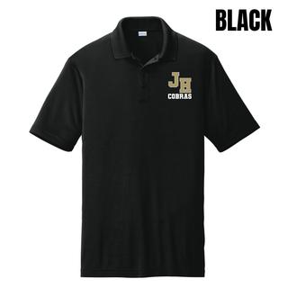 Jackson Heights Cobras Varsity Monogram PosiCharge Competitor Polo in Black with JH monogram and Cobras text on left chest