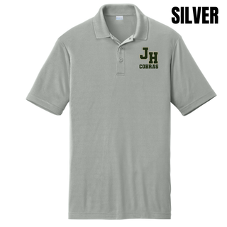 Jackson Heights Cobras Varsity Monogram PosiCharge Competitor Polo in Silver with JH monogram and Cobras text on left chest