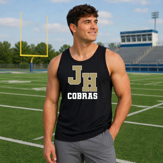 Jackson Heights Cobras Varsity Monogram PosiCharge Competitor Tank in Black with JH monogram and Cobras text
