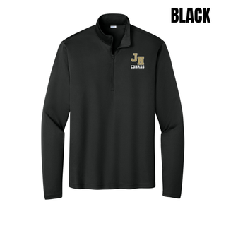 Jackson Heights Cobras Varsity Monogram PosiCharge Quarter-Zip in Black with JH monogram and Cobras text