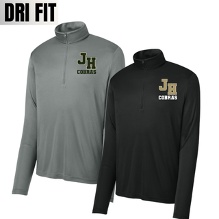 Jackson Heights Cobras Varsity Monogram PosiCharge Quarter-Zip in Grey Concrete and Black with JH monogram and Cobras text