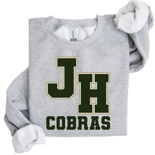 Jackson Heights Cobras Varsity Monogram Top in heather grey with JH monogram and Cobras lettering detail